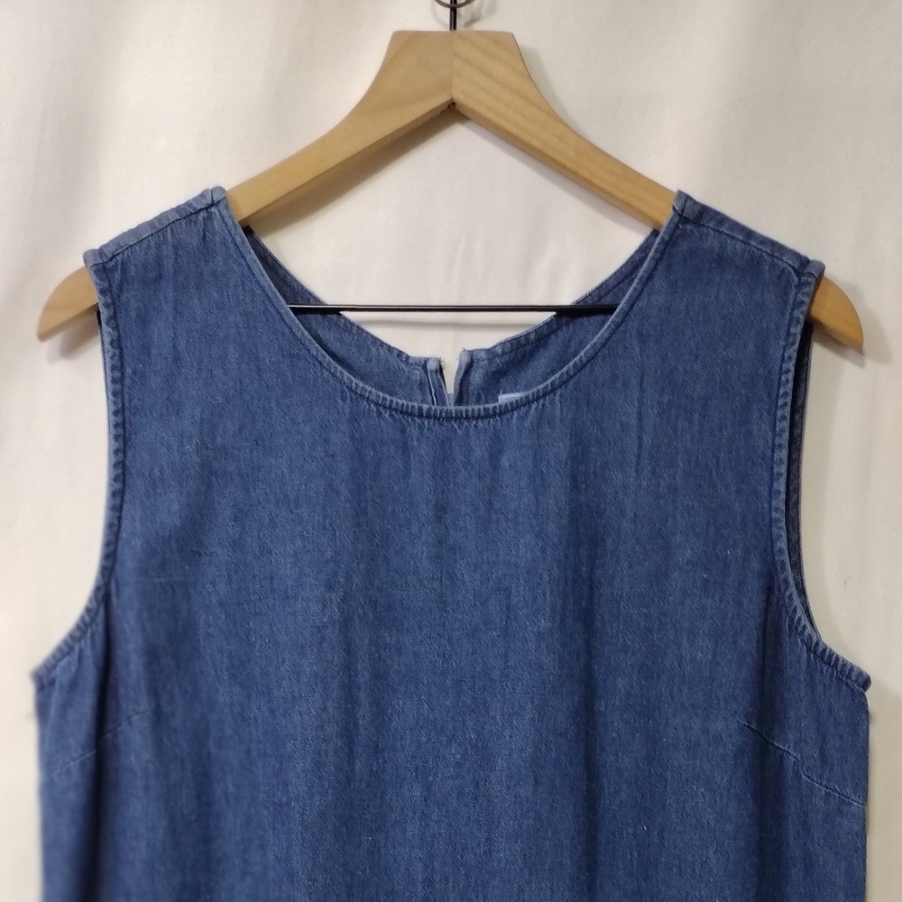 NWT Vintage 1990s Sarin Embroidered Floral Sleeveless Denim Maxi Dress Women's L - Picture 2 of 7